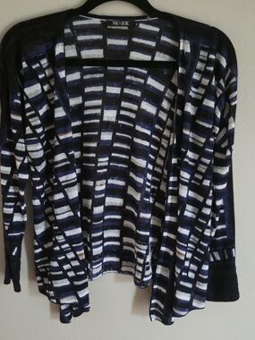 NIC+ZOE Navy & White Striped Open Cardigan